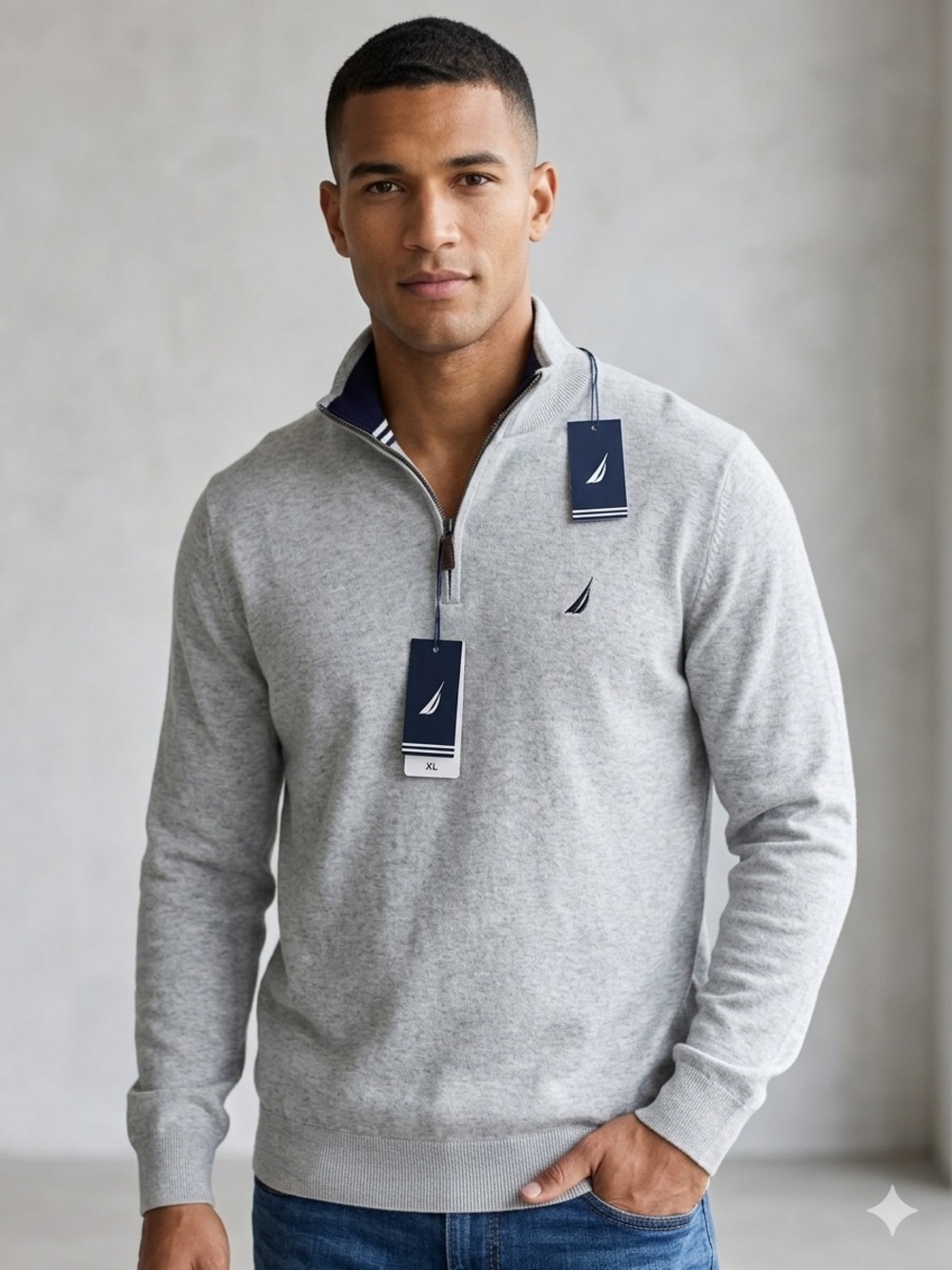 NWT Nautica NavTech Men's Quarter Zip Sweater Grey Htr Performance Knit XL
